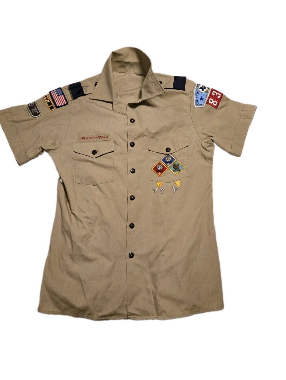 Vtg Boy Scouts Of America Shirt Mens Small Khaki Short Sleeve Uniform Patch